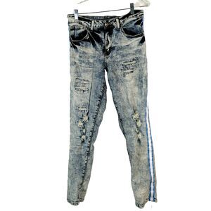 Rue 21 Jeans Premium 32 x 32 Side Leg Stripe Distressed Slim Supreme Flex
